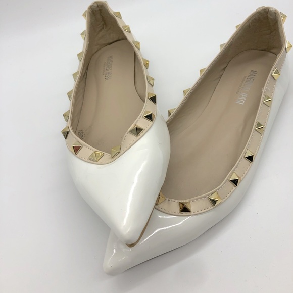 White Studded Ballerina Flats - Picture 1 of 6